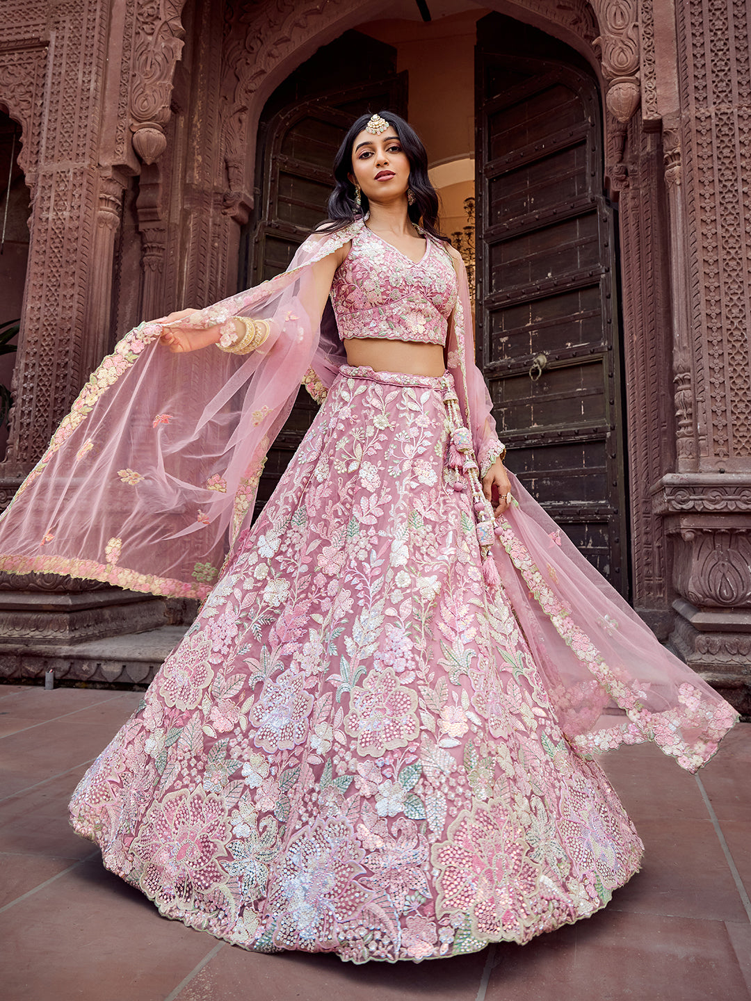 Net Fabric Sequins embroidery Semi-Stitched Lehenga & Unstitched Blouse With Dupatta House of Panchhi