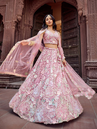 Net Fabric Sequins embroidery Semi-Stitched Lehenga & Unstitched Blouse With Dupatta House of Panchhi