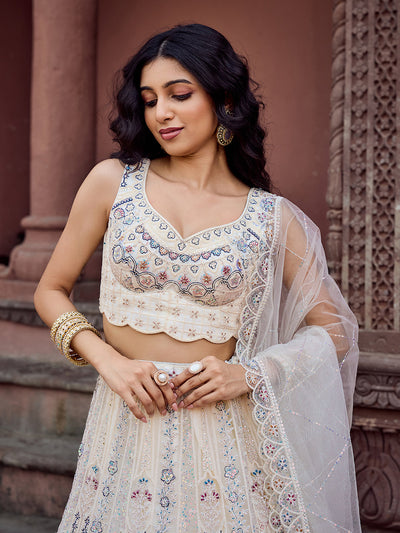 Net Fabric Sequins embroidery Semi-Stitched Lehenga & Unstitched Blouse With Dupatta (Copy) House of Panchhi