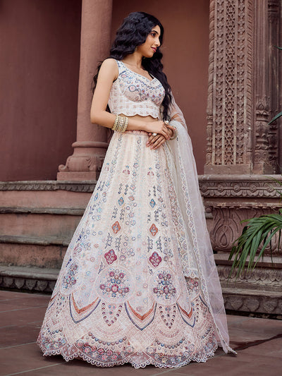 Net Fabric Sequins embroidery Semi-Stitched Lehenga & Unstitched Blouse With Dupatta (Copy) House of Panchhi