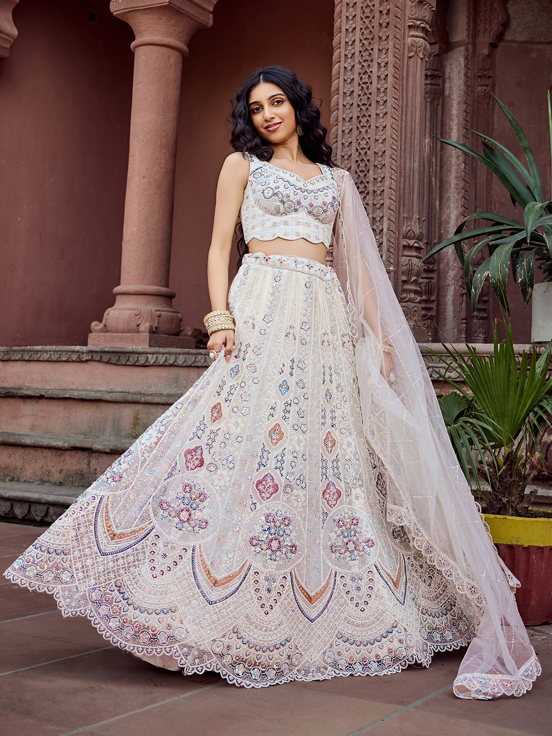 Net Fabric Sequins embroidery Semi-Stitched Lehenga & Unstitched Blouse With Dupatta (Copy) House of Panchhi