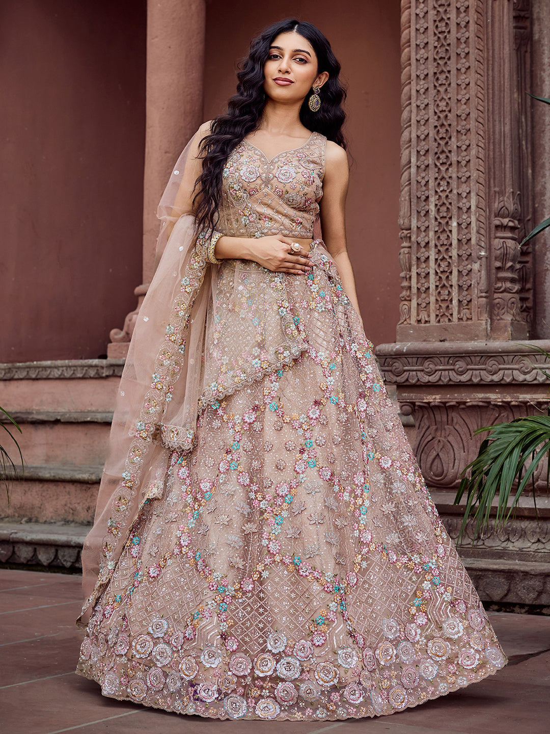 Net Fabric Sequins embroidery Semi-Stitched Lehenga & Unstitched Blouse With Dupatta (Copy) House of Panchhi
