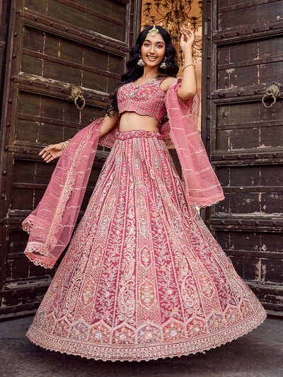 Net Fabric Sequins embroidery Semi-Stitched Lehenga & Unstitched Blouse With Dupatta (Copy) House of Panchhi