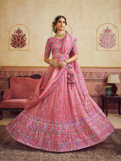 Organza Fabric Sequins embroidery Semi-Stitched Lehenga choli & Dupatta House of Panchhi