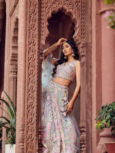 Net Fabric Sequins embroidery Semi-Stitched Lehenga & Unstitched Blouse With Dupatta House of Panchhi