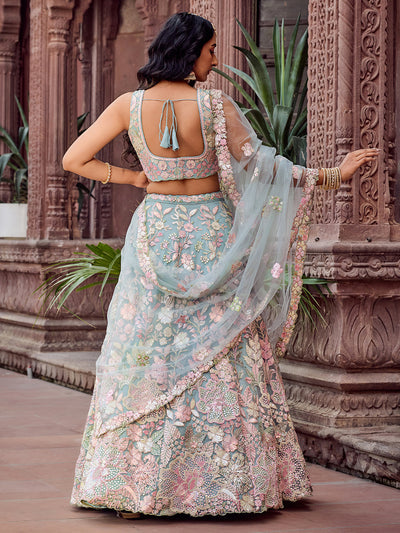 Net Fabric Sequins embroidery Semi-Stitched Lehenga & Unstitched Blouse With Dupatta House of Panchhi