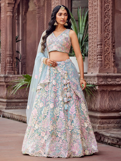 Net Fabric Sequins embroidery Semi-Stitched Lehenga & Unstitched Blouse With Dupatta House of Panchhi