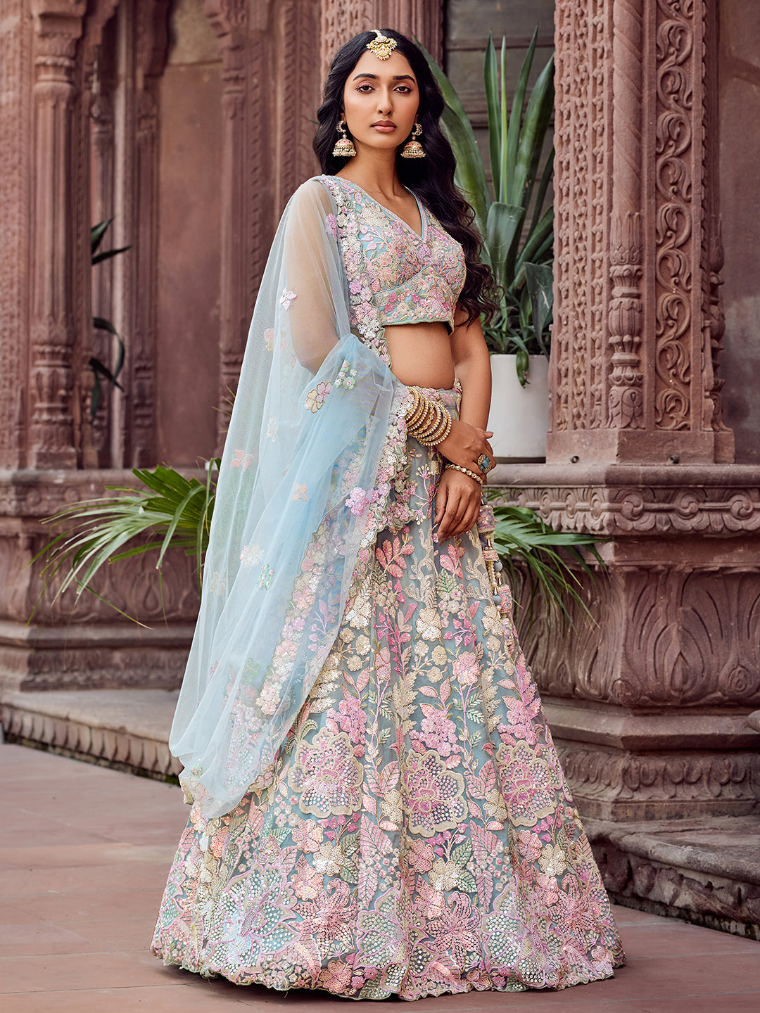 Net Fabric Sequins embroidery Semi-Stitched Lehenga & Unstitched Blouse With Dupatta House of Panchhi