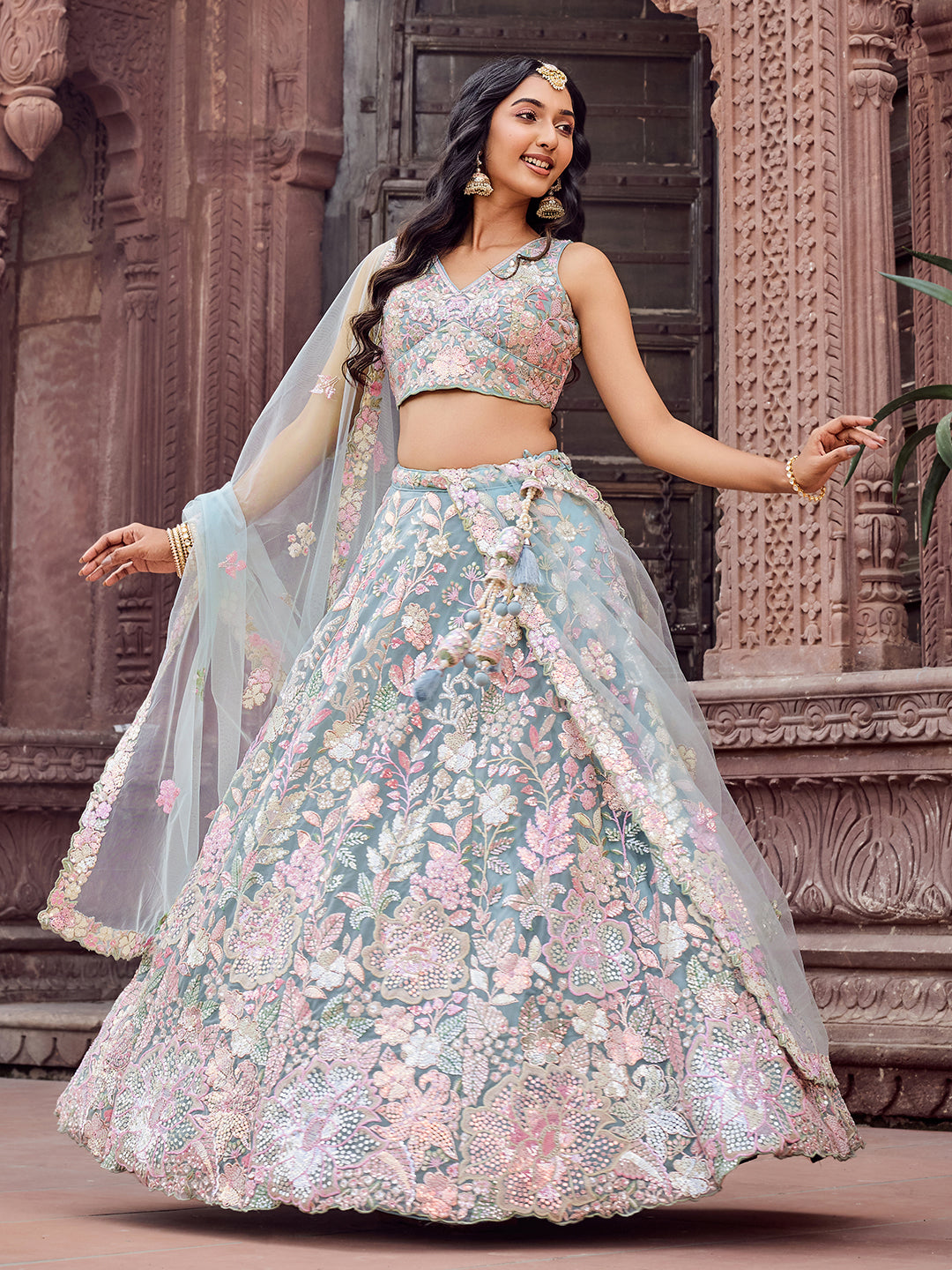 Net Fabric Sequins embroidery Semi-Stitched Lehenga & Unstitched Blouse With Dupatta House of Panchhi