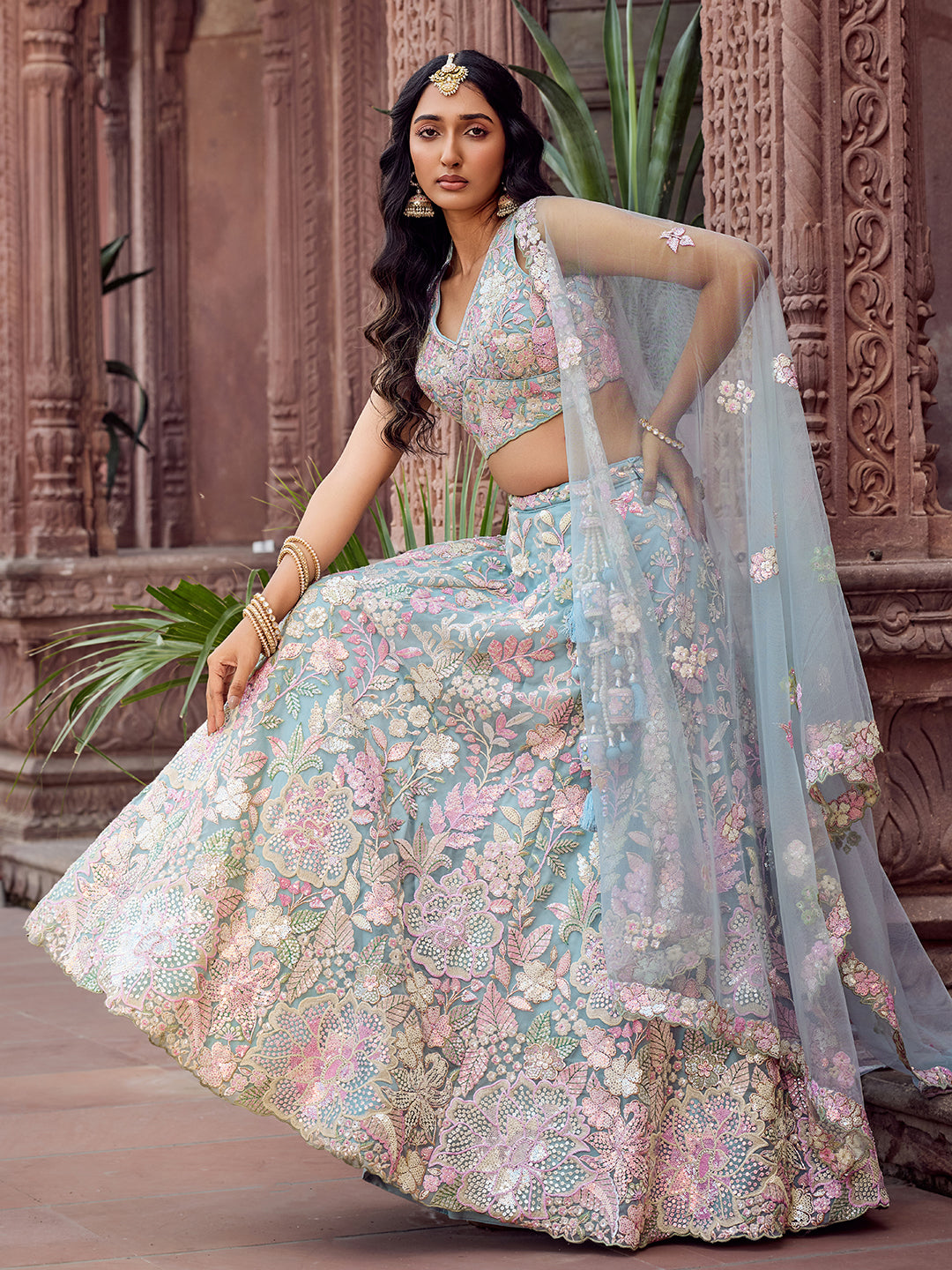 Net Fabric Sequins embroidery Semi-Stitched Lehenga & Unstitched Blouse With Dupatta House of Panchhi