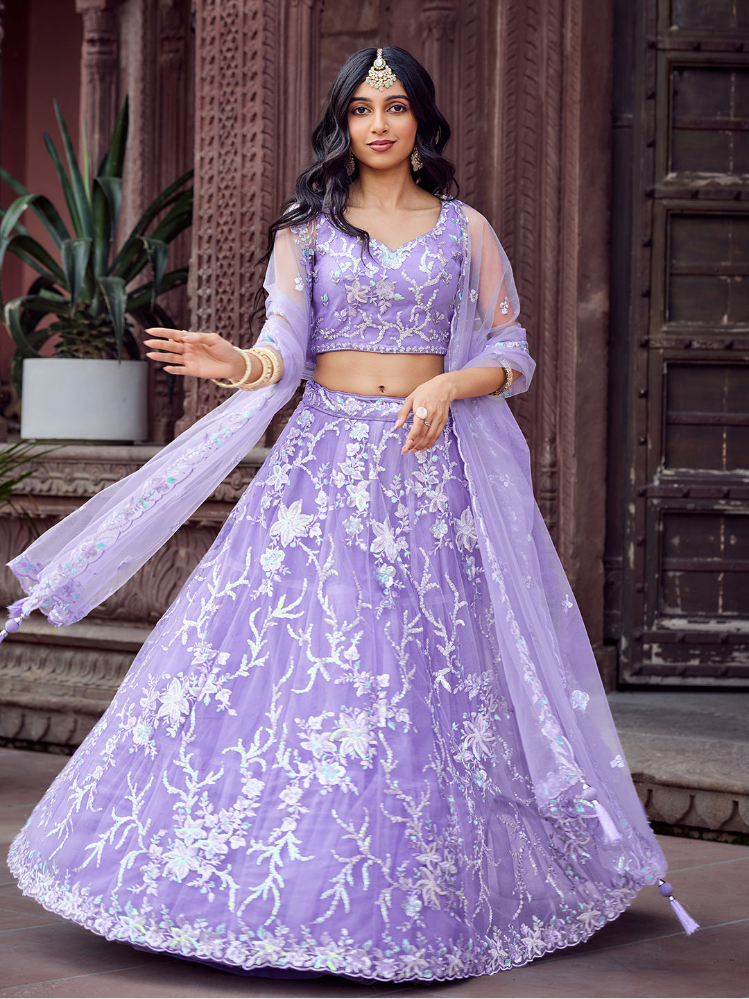 Net Fabric Sequins embroidery Semi-Stitched Lehenga & Unstitched Blouse With Dupatta House of Panchhi
