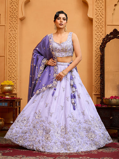Lavender- Tissue Fabric Sequins embroidery Semi-Stitched Lehenga & Unstitched Blouse With Dupatta houseofpanchhi