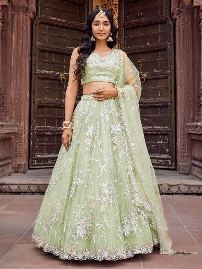 Net Fabric Sequins embroidery Semi-Stitched Lehenga & Unstitched Blouse With Dupatta House of Panchhi