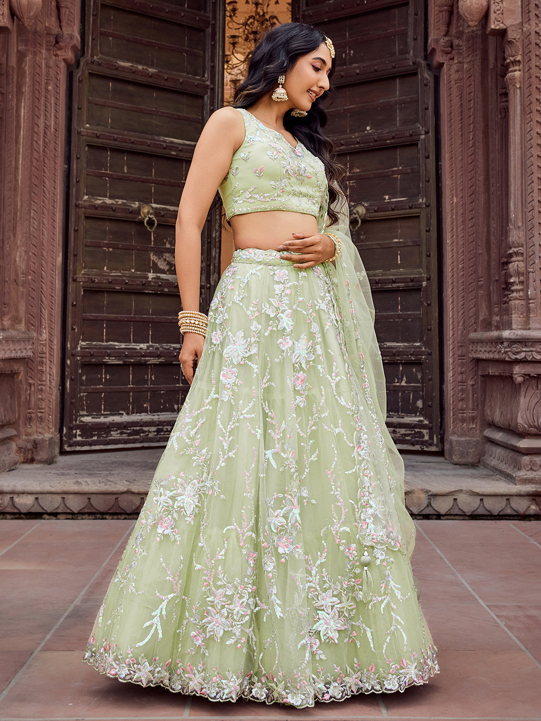Net Fabric Sequins embroidery Semi-Stitched Lehenga & Unstitched Blouse With Dupatta House of Panchhi