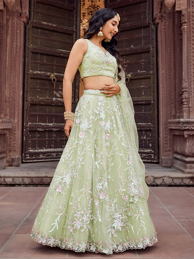 Net Fabric Sequins embroidery Semi-Stitched Lehenga & Unstitched Blouse With Dupatta House of Panchhi