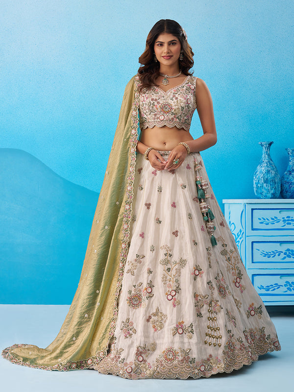 Tissue Sequins Embroidered Semi-Stitched Lehenga set House of Panchhi