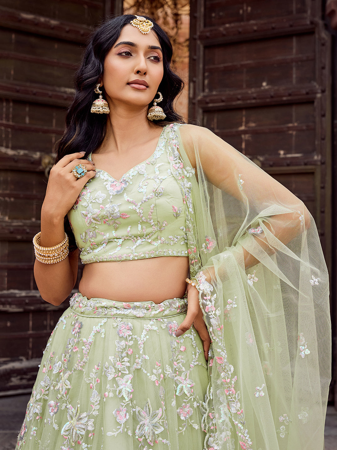 Net Fabric Sequins embroidery Semi-Stitched Lehenga & Unstitched Blouse With Dupatta House of Panchhi