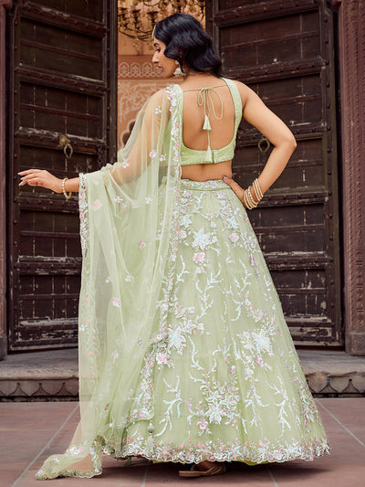 Net Fabric Sequins embroidery Semi-Stitched Lehenga & Unstitched Blouse With Dupatta House of Panchhi