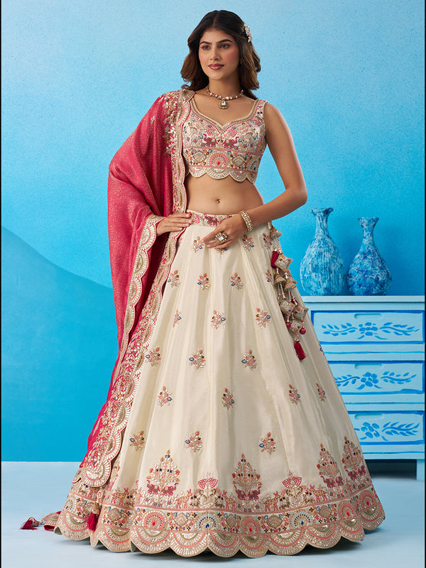 Rani Tissue Sequins Embroidered Semi-Stitched Lehenga Set House of Panchhi