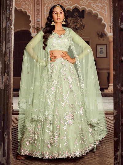 Net Fabric Sequins embroidery Semi-Stitched Lehenga & Unstitched Blouse With Dupatta House of Panchhi