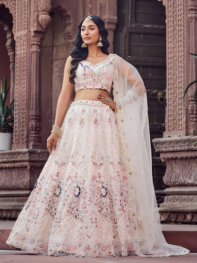 Net Fabric Sequins embroidery Semi-Stitched Lehenga & Unstitched Blouse With Dupatta House of Panchhi
