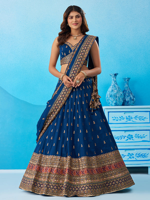 Chinnon Silk Sequinned Thread & Zari Embroidered Semi-Stitched Lehenga set House of Panchhi