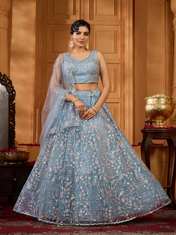 Net Fabric Sequins embroidery Semi-Stitched Lehenga & Unstitched Blouse With Dupatta