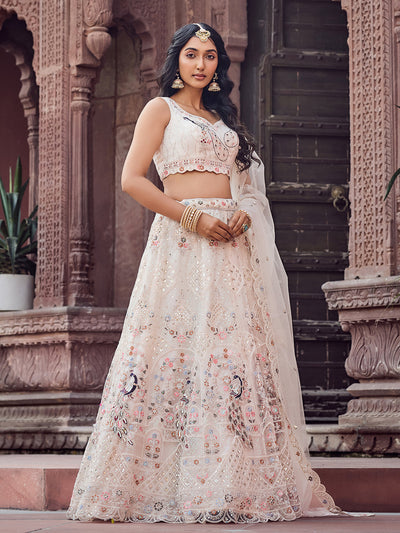 Net Fabric Sequins embroidery Semi-Stitched Lehenga & Unstitched Blouse With Dupatta House of Panchhi