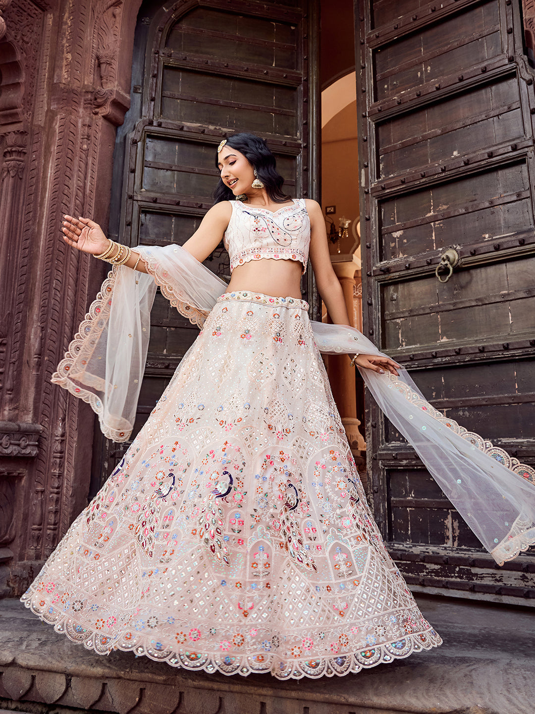 Net Fabric Sequins embroidery Semi-Stitched Lehenga & Unstitched Blouse With Dupatta House of Panchhi