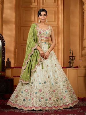 Tissue Fabric Sequins embroidery Semi-Stitched Lehenga & Unstitched Blouse With Dupatta