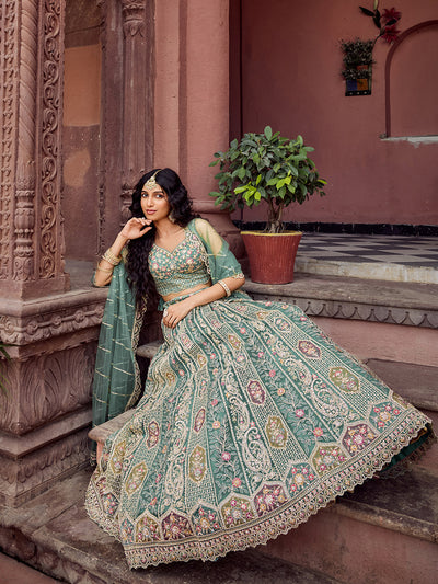 Net Fabric Sequins embroidery Semi-Stitched Lehenga & Unstitched Blouse With Dupatta (Copy) House of Panchhi