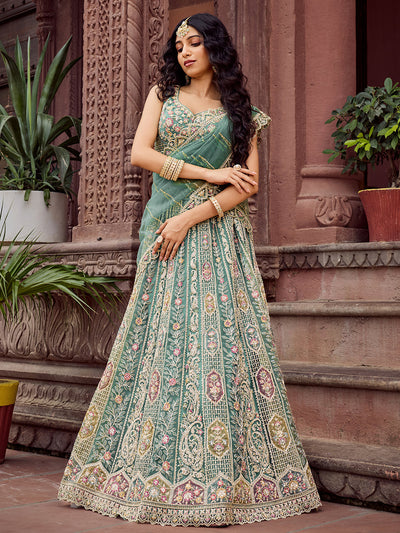 Net Fabric Sequins embroidery Semi-Stitched Lehenga & Unstitched Blouse With Dupatta (Copy) House of Panchhi