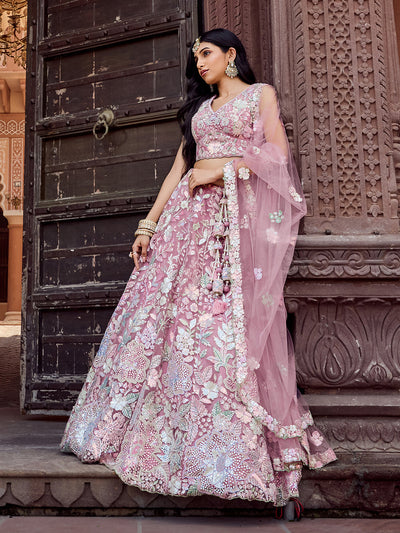 Net Fabric Sequins embroidery Semi-Stitched Lehenga & Unstitched Blouse With Dupatta House of Panchhi