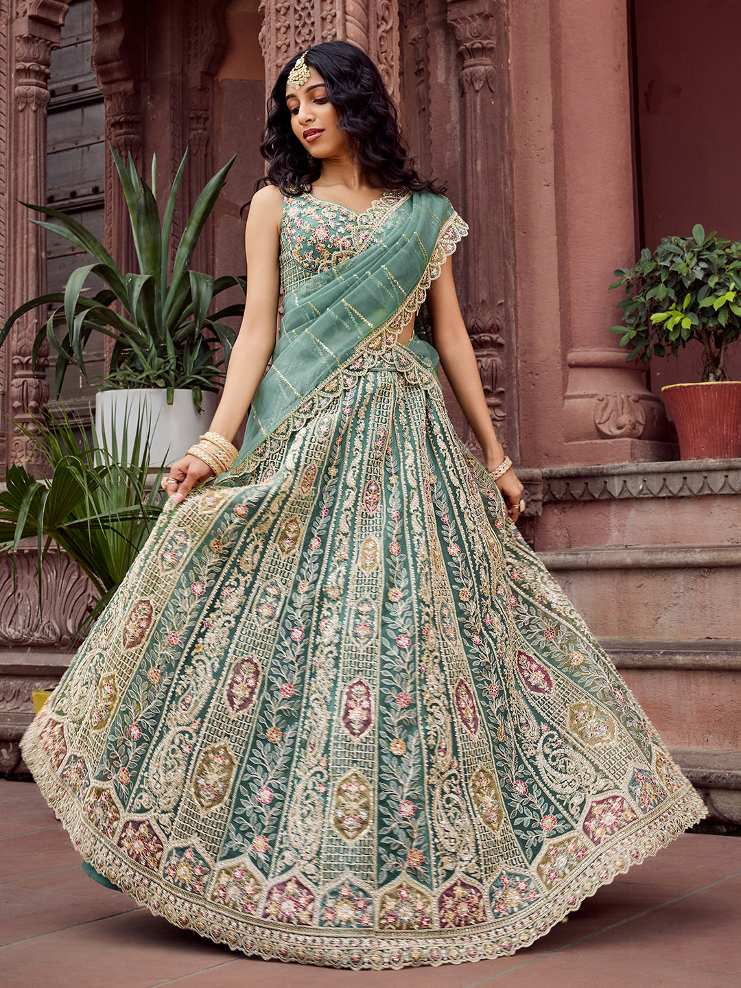Net Fabric Sequins embroidery Semi-Stitched Lehenga & Unstitched Blouse With Dupatta (Copy) House of Panchhi