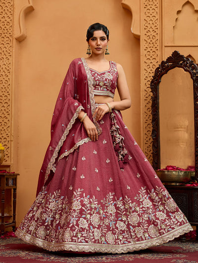 Tissue Fabric Sequins embroidery Semi-Stitched Lehenga & Unstitched Blouse With Dupatta houseofpanchhi