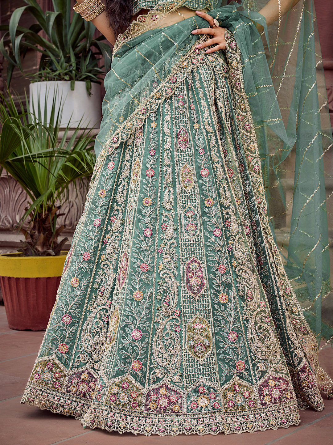 Net Fabric Sequins embroidery Semi-Stitched Lehenga & Unstitched Blouse With Dupatta (Copy) House of Panchhi
