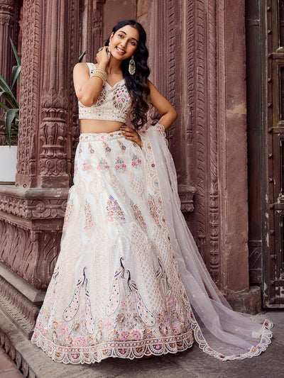 Net Fabric Sequins embroidery Semi-Stitched Lehenga & Unstitched Blouse With Dupatta House of Panchhi