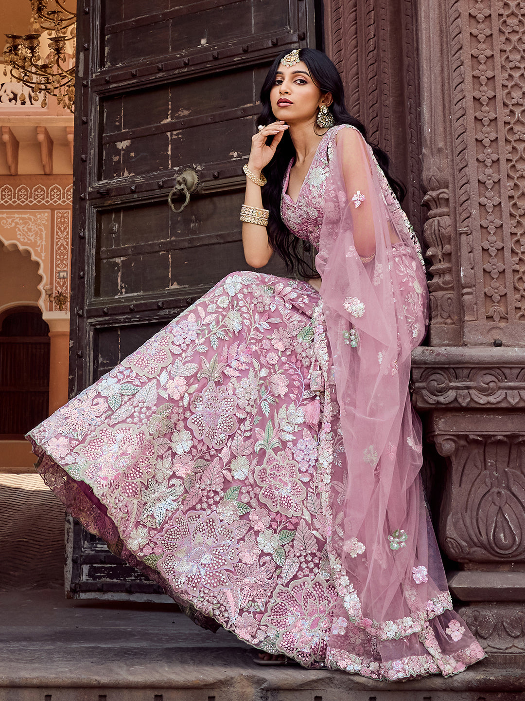 Net Fabric Sequins embroidery Semi-Stitched Lehenga & Unstitched Blouse With Dupatta House of Panchhi