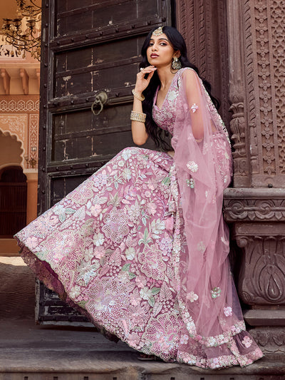 Net Fabric Sequins embroidery Semi-Stitched Lehenga & Unstitched Blouse With Dupatta House of Panchhi