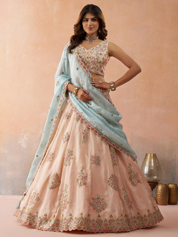 Tissue Sequinned & Zari Embroidered Semi-Stitched Lehenga set House of Panchhi