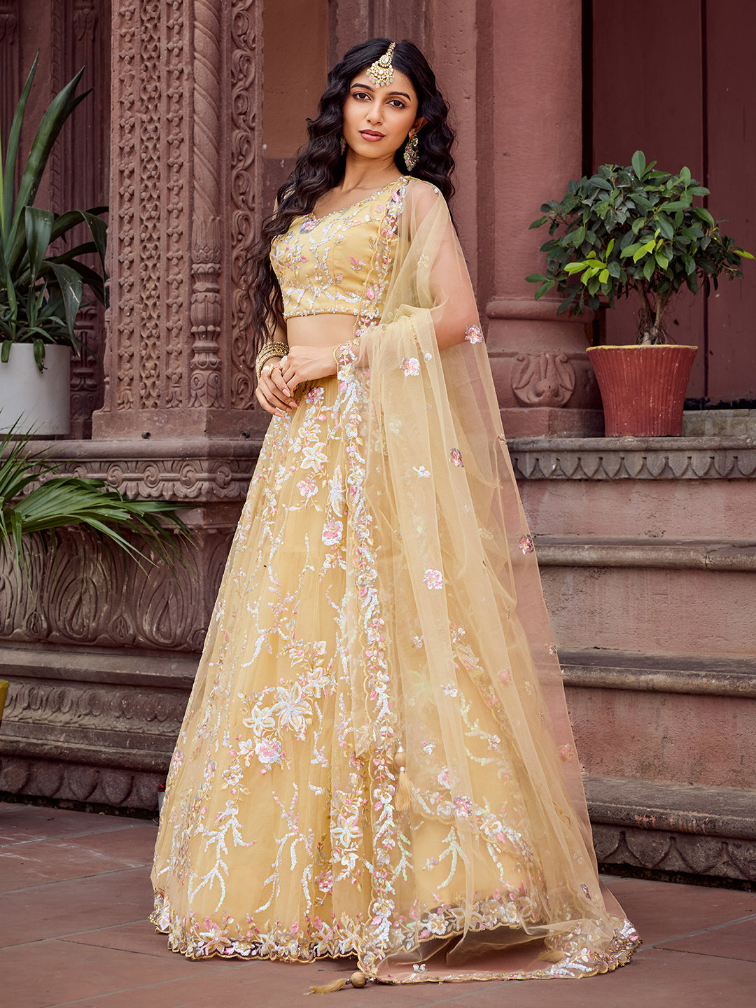 Net Fabric Sequins embroidery Semi-Stitched Lehenga & Unstitched Blouse With Dupatta House of Panchhi