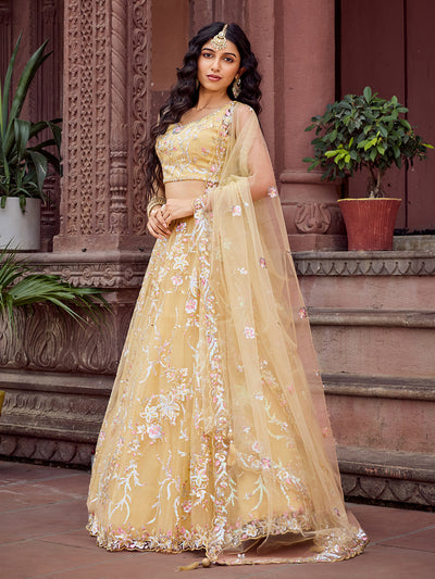 Net Fabric Sequins embroidery Semi-Stitched Lehenga & Unstitched Blouse With Dupatta House of Panchhi