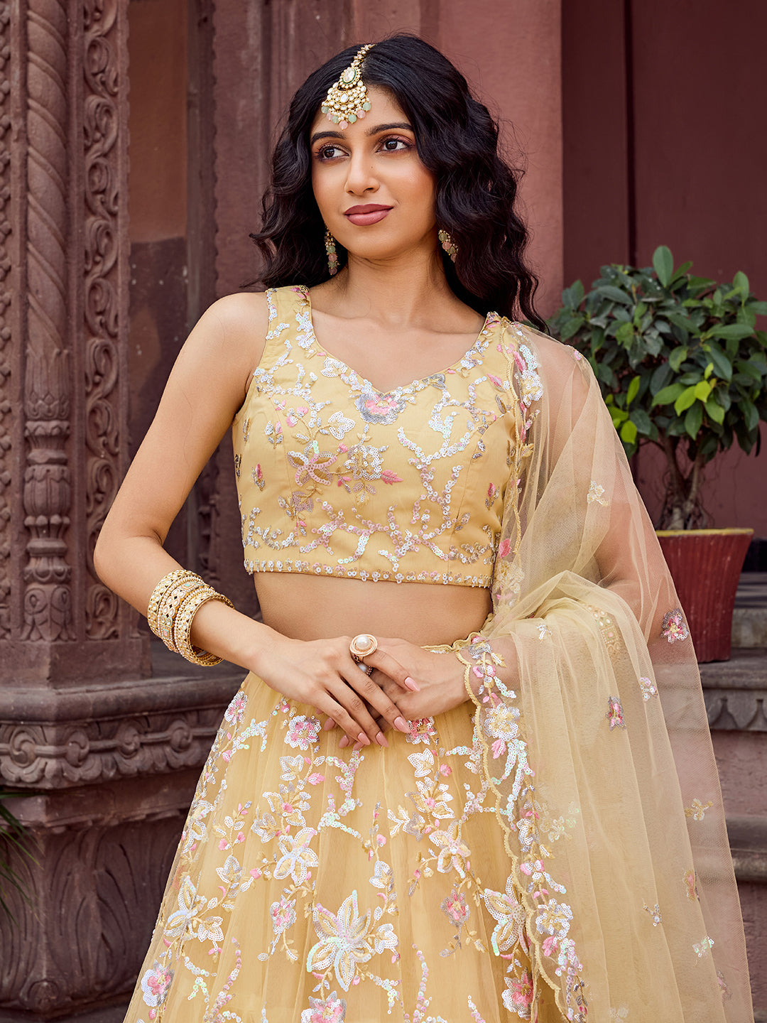 Net Fabric Sequins embroidery Semi-Stitched Lehenga & Unstitched Blouse With Dupatta House of Panchhi