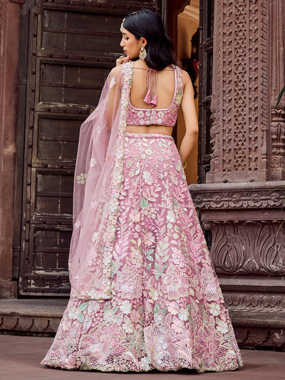 Net Fabric Sequins embroidery Semi-Stitched Lehenga & Unstitched Blouse With Dupatta House of Panchhi