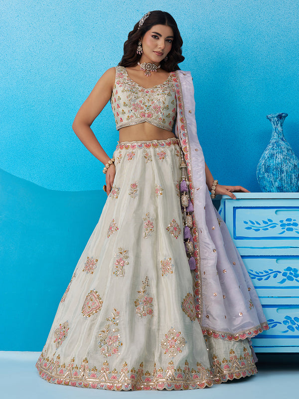 Tissue Sequinned & Zari Embroidered Semi-Stitched Lehenga set House of Panchhi