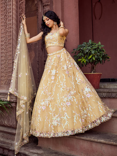 Net Fabric Sequins embroidery Semi-Stitched Lehenga & Unstitched Blouse With Dupatta House of Panchhi