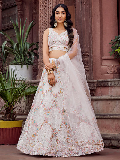 Net Fabric Sequins embroidery Semi-Stitched Lehenga & Unstitched Blouse With Dupatta (Copy) House of Panchhi