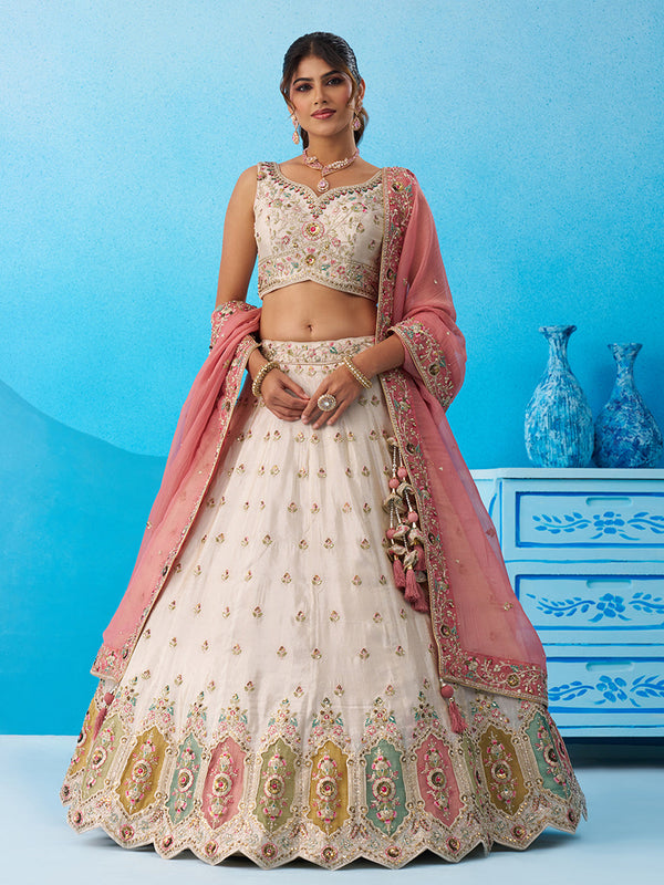 Tissue Sequinned & Zari Embroidered Semi-Stitched Lehenga set House of Panchhi