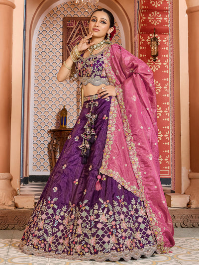 Tissue Fabric Sequins embroidery Semi-Stitched Lehenga & Unstitched Blouse With Dupatta House of Panchhi