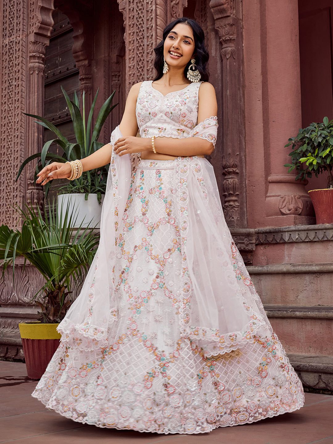 Net Fabric Sequins embroidery Semi-Stitched Lehenga & Unstitched Blouse With Dupatta (Copy) House of Panchhi